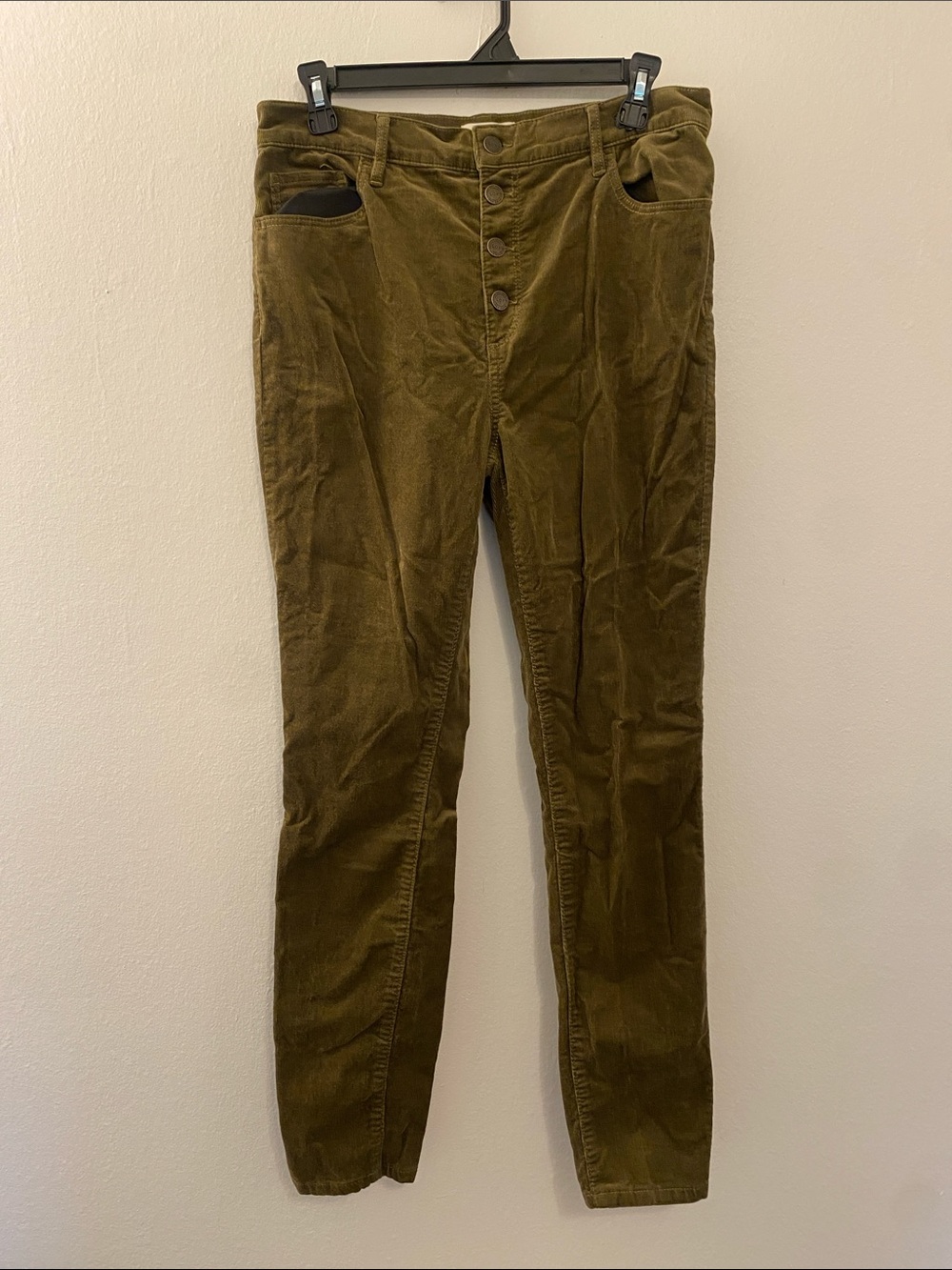 LOFT Olive Green Corduroy High-Rise Button-Fly Tapered Pants